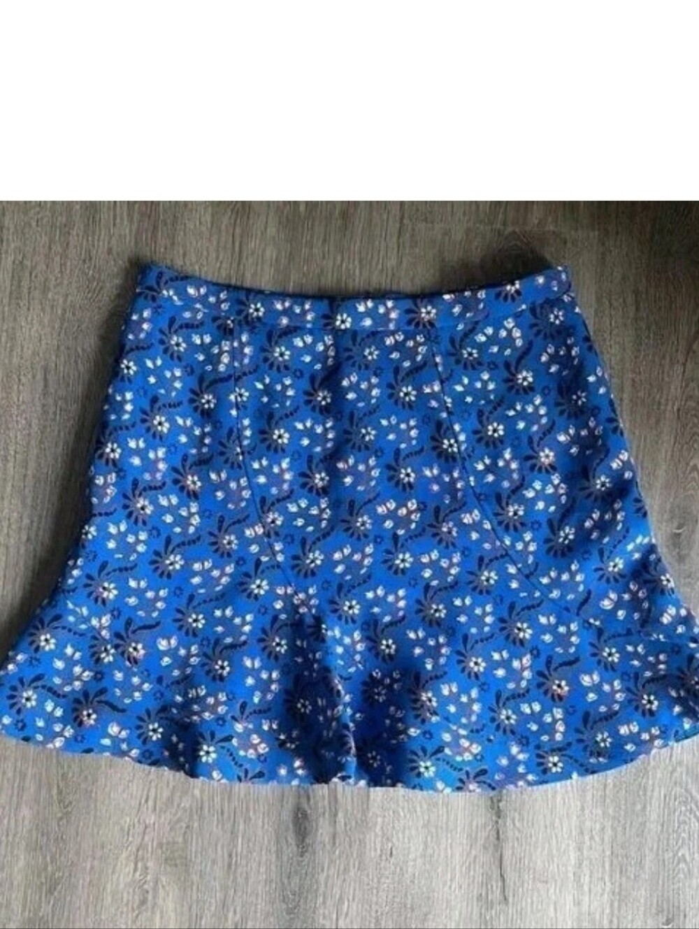 J.Crew Blue Floral Mini Skirt Ruffle Hem Flutter Style Back Zip Size 6